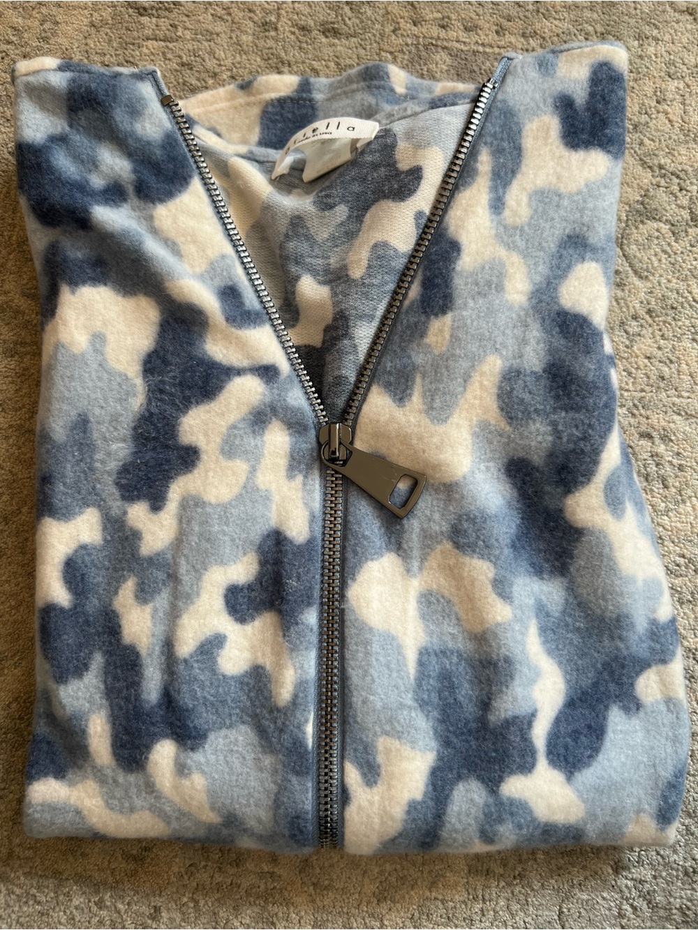 Ariella Blue & Cream Camouflage Zip-Up Sweater